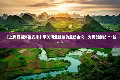【上海高端海选安排】事关河北经济的重磅会议，为何创新站“C位”？
